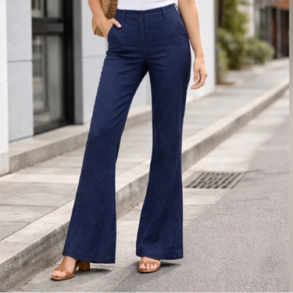Banana Republic Blue Stretch Fit Flare Navy Blue Work Travel Pant Size 4